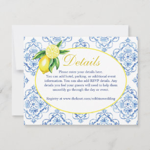 Blå kakel italiensk blomster lemon detaljer kort