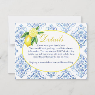Blå kakel italiensk blomster lemon detaljer kort