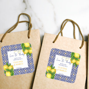 Blå kakel lemon Amalfi Positano tack Fyrkantigt Klistermärke