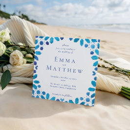 Blå kakel Marockansk geometrisk fyrkantig vigsel Inbjudningar