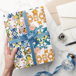 Blå kakel Medelhavsmönster Presentpapper