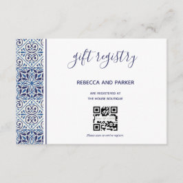 Blå kakelbröllop Presentregistering QR-kod kort