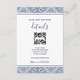 Blå kakelbröllopsdetaljer QR-kod infogning kort
