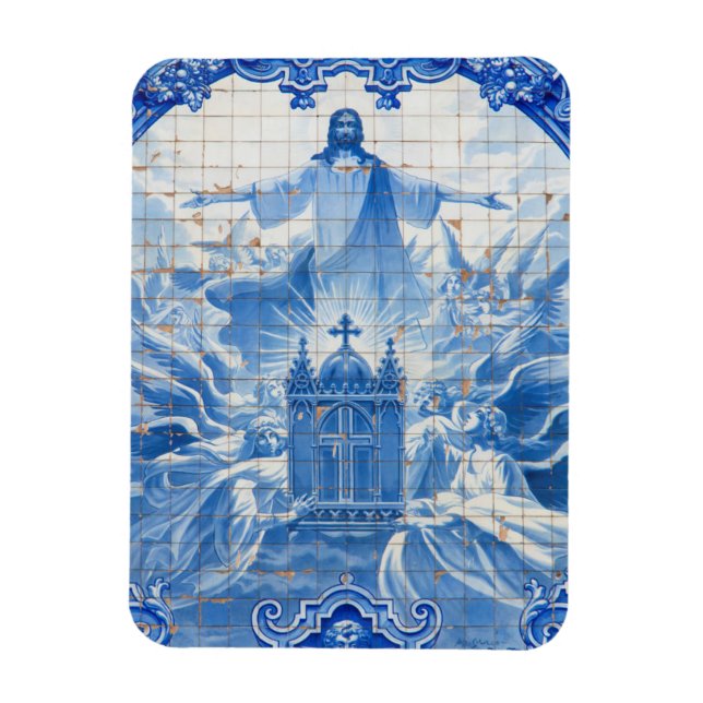 Blå kakelmosaik av Jesus, Portugal Magnet (Vertikal)