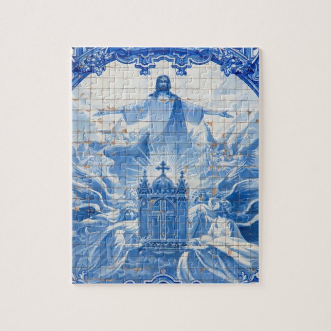 Blå kakelmosaik av Jesus, Portugal Pussel (Vertikal)