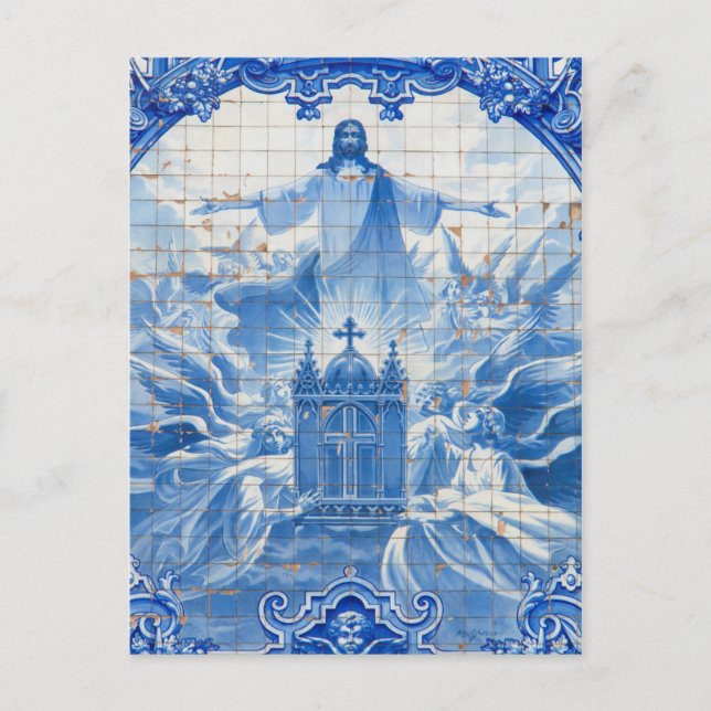 Blå kakelmosaik av Jesus, Portugal Vykort (Framsida)