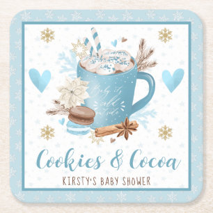 Blå kakor och kakao baby shower underlägg papper kvadrat