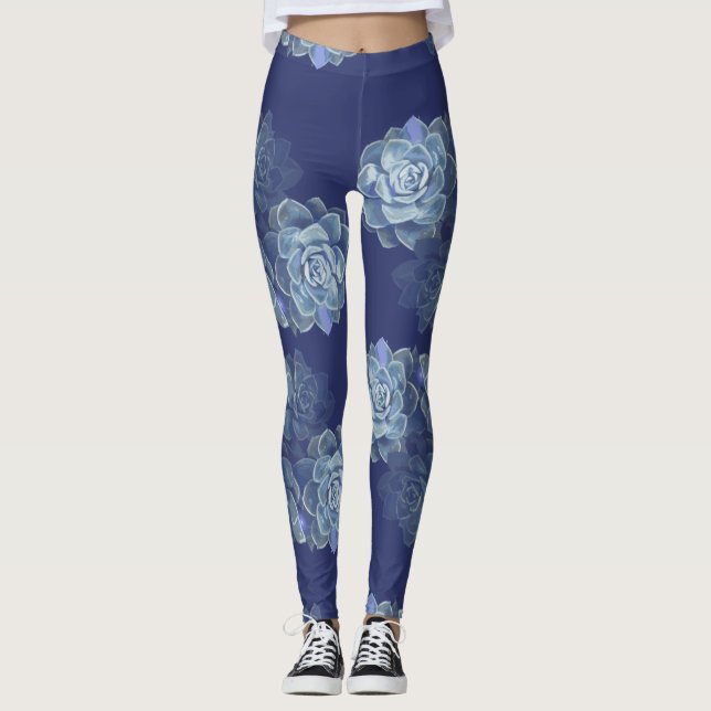 Blå kaktus, honålar leggings (Framsida)