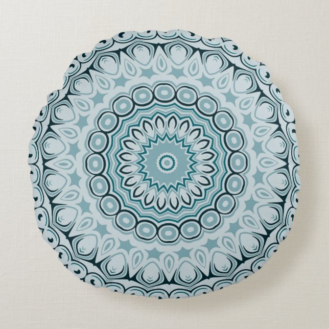 Blå Kaleidoskopblommors design Rund Kudde (Framsidan)