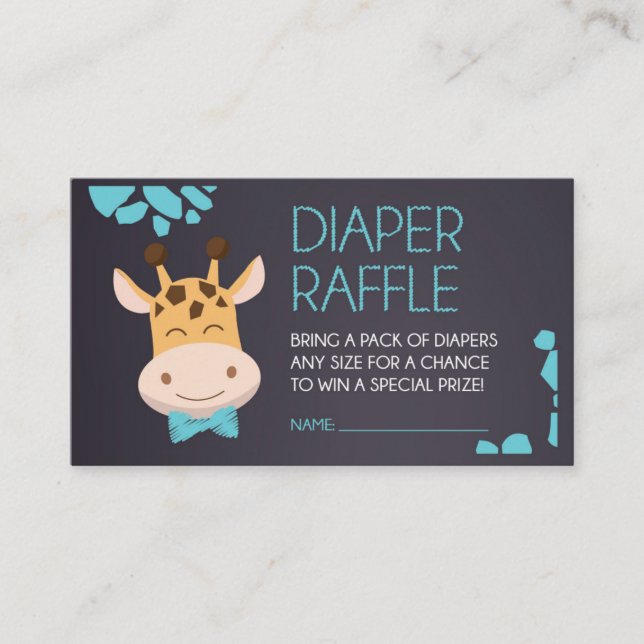 Blå kalkboard Giraffe Diaper Raffle Biljett Tilläggskort (Framsida)