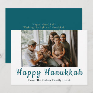 Blå kalligrafi Gladast Hanukkah familj 1 foto Julkort