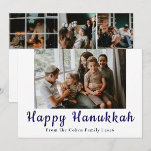 Blå kalligrafi Gladaste Hanukkah familj 4 foto Julkort