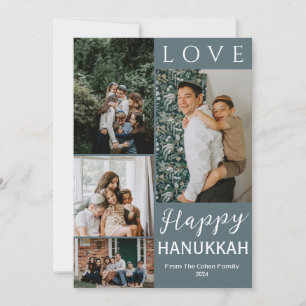 Blå kalligrafi Gladaste Hanukkah familj 4 foto Julkort