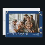 Blå kalligrafi Lycklig Hanukkah-familjen ett foto Julkort<br><div class="desc">Blå kalligrafi Lycklig Hanukkah-familjen ett foto</div>