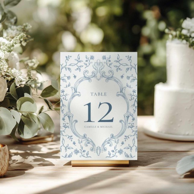 Blå Kam Wedding Bord Nummer Skylt Bordsnummer (Elegant Blue Crest Wedding Table Number)