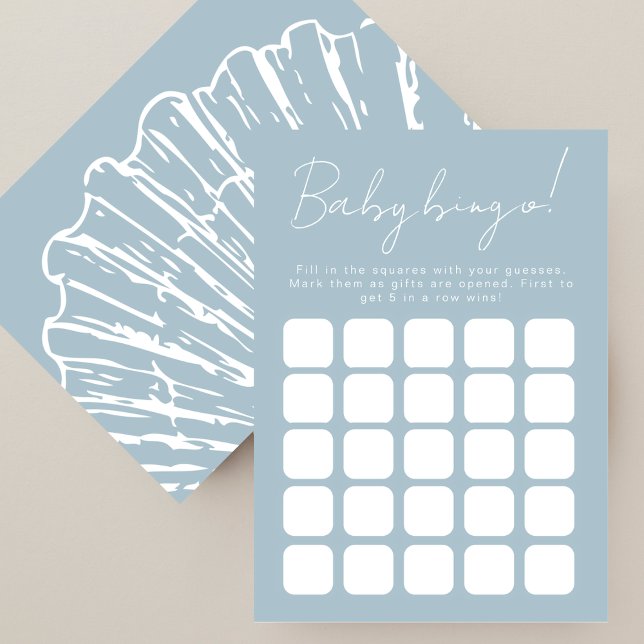 Blå Kammusselskal Baby Shower Bingo-spel Rådkort (Skapare uppladdad)