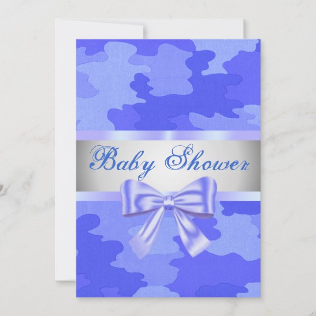 Blå kamouflage blå band baby shower-inbjudan inbjudningar (Framsida)