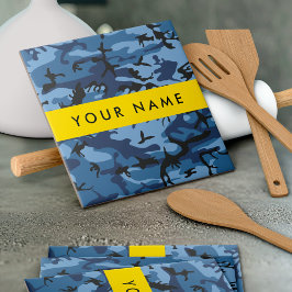 Blå kamouflage ditt namn anpassar kakelplatta