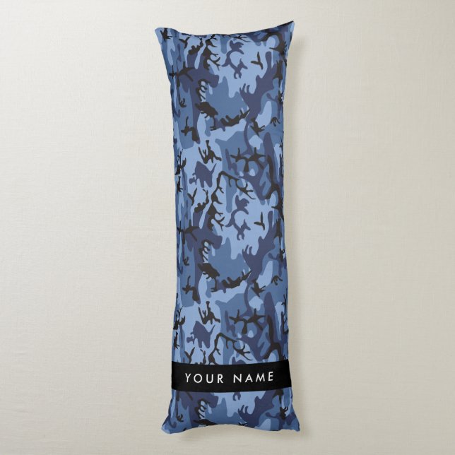 Blå kamouflage ditt namn anpassar kroppskudde (Baksidan (Vertikal))