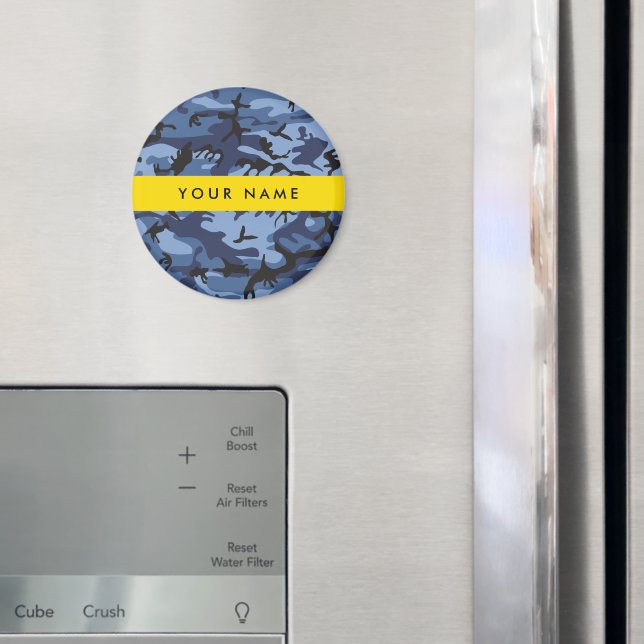 Blå kamouflage ditt namn anpassar magnet (In Situ (Fridge))
