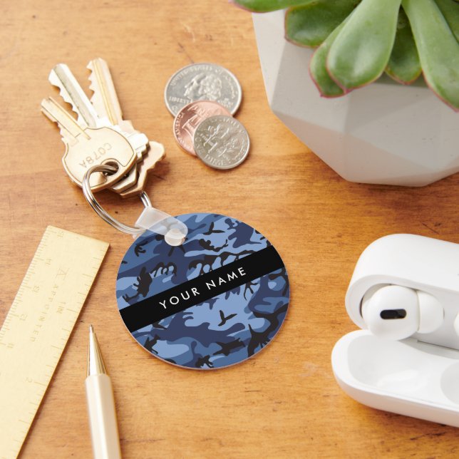 Blå kamouflage ditt namn anpassar nyckelring (Skrivbord)