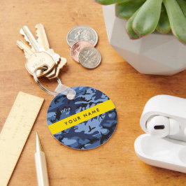 Blå kamouflage ditt namn anpassar nyckelring