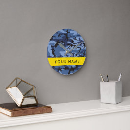 Blå kamouflage ditt namn anpassar rund klocka