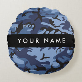 Blå kamouflage ditt namn anpassar rund kudde