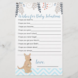 Blå känguru Boho pojke baby shower önskar för bebi