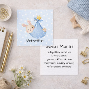 Blå kanin Babybärsele Snow Babysitter Fyrkantigt Visitkort