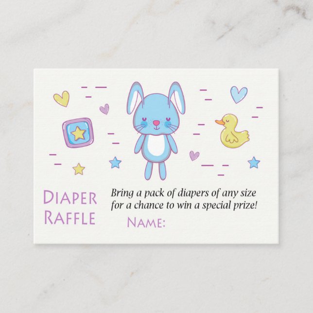 Blå kanin Diaper Raffle Biljett (Framsida)