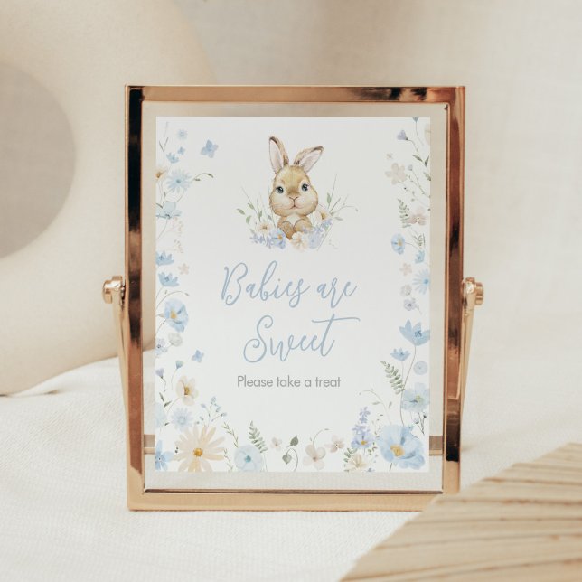 Blå kanin Lite bunny Baby Shower Spädbarn är Sweet Poster (Blue Somebunny Rabbit Baby Shower Babies are Sweet Sign)