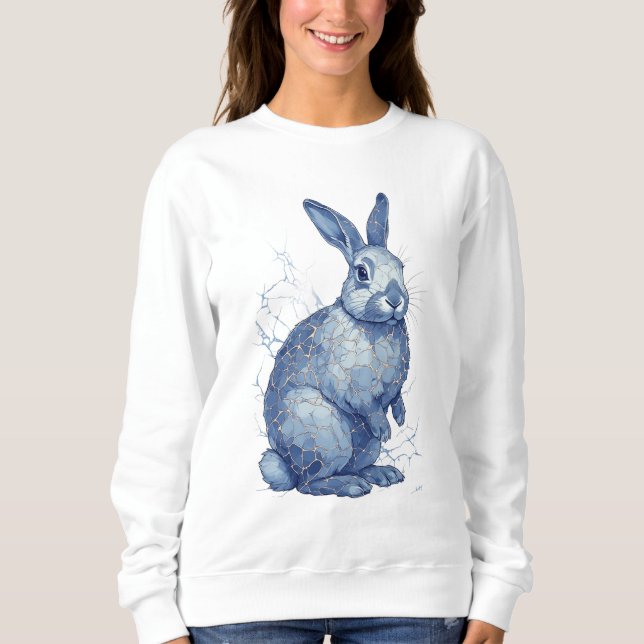 Blå Kanin Med Gyllene Kintsugisprickor T Shirt (Framsida)