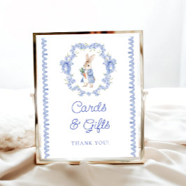 Blå Kanin Pojke Baby Shower Kort och Gåvor Poster