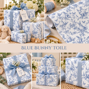 Blå kanin vintage baby shower presentpapper