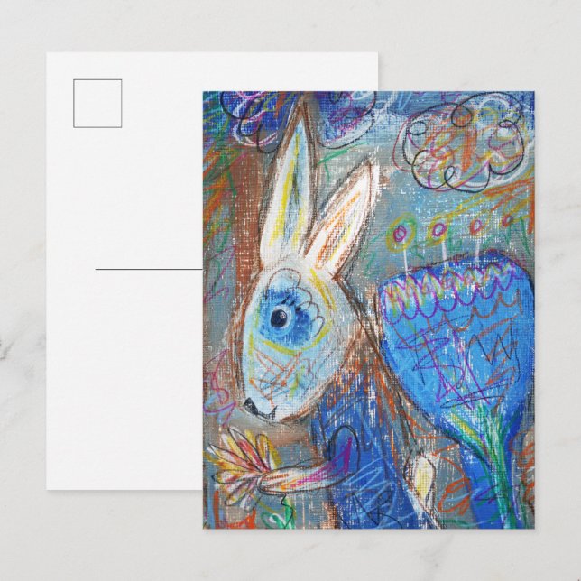 Blå kanin vykort (Fram/baksida)