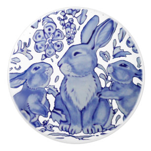 Blå kaninfamiljens Blommigt Delft Dedham Mamma Bab Knopp