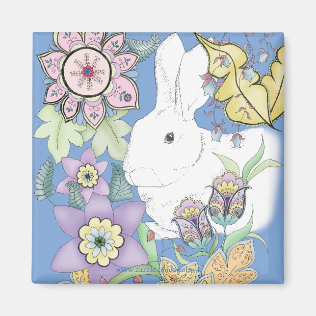 Blå kaninmagnet (kvadrat) magnet (Framsidan)