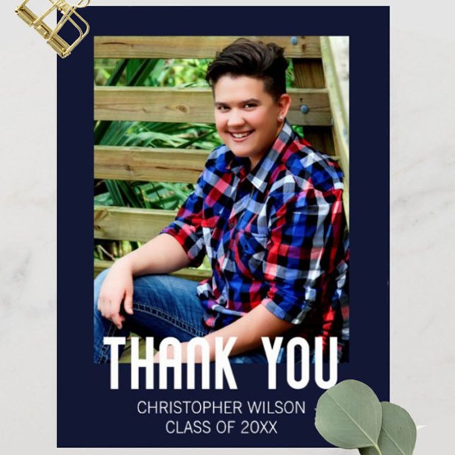 Blå kant Foto Examen Tack Kort (Skapare uppladdad)