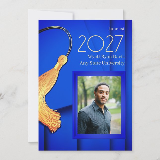 Blå kapsel och grå med Guld Tassel Meddelande (Framsida)