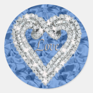 Blå Kärlek Diamond Heart Stickers Runt Klistermärke