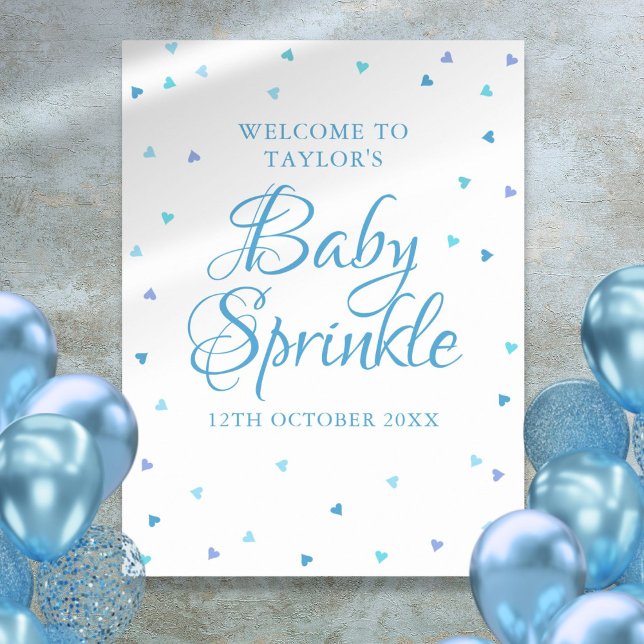 Blå Kärlekshjärta Babyfirande Välkomstskylt Poster (Blue Love Hearts Baby Sprinkle Welcome Sign)