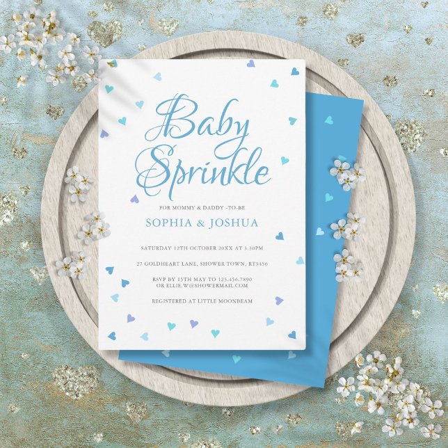Blå kärlekshjärta för bebis- och parsprutparty inbjudningar (Blue Love Hearts Couples Baby Boy Sprinkle Shower Invitation)
