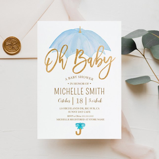 Blå kärleksparaply Regn Baby Shower Inbjudningar (Skapare uppladdad)