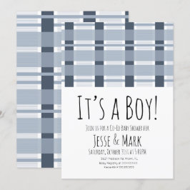 Blå Karo Baby Shower Mönster Det är en Pojke Inbjudningar