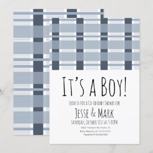 Blå Karo Baby Shower Mönster Det är en Pojke Inbjudningar