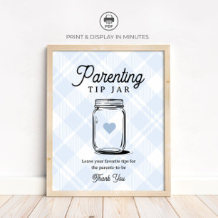 Blå Karo Föräldrartipsburkskylt Babyfirande Poster