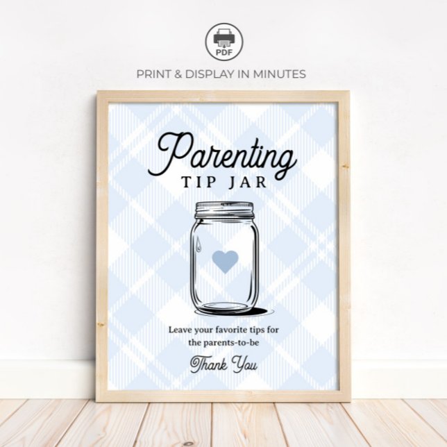Blå Karo Föräldrartipsburkskylt Babyfirande Poster (Skapare uppladdad)