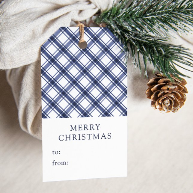 Blå Karo Jul Presentetikett (Blue Plaid Christmas Gift Tags
)