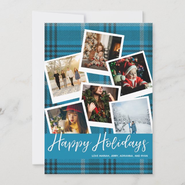 Blå Karo Snabb Multi Foto God Jul Kort (Framsida)